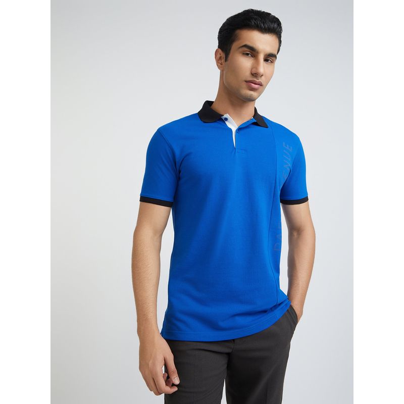 Park Avenue Slim Fit Solid Royal Blue Polo T-Shirt (S)