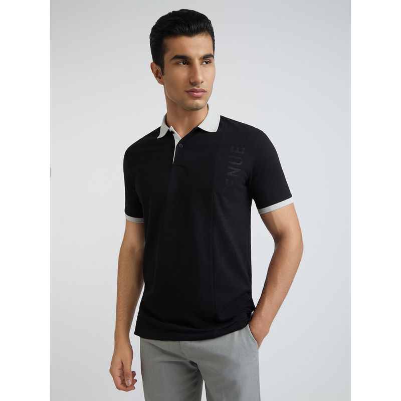 Park Avenue Slim Fit Solid Black Polo T-Shirt (S)