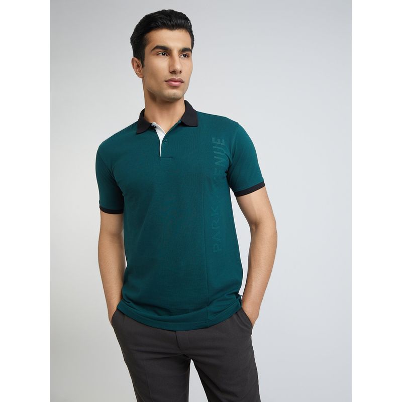 Park Avenue Slim Fit Solid Dark Green Polo T-Shirt (S)