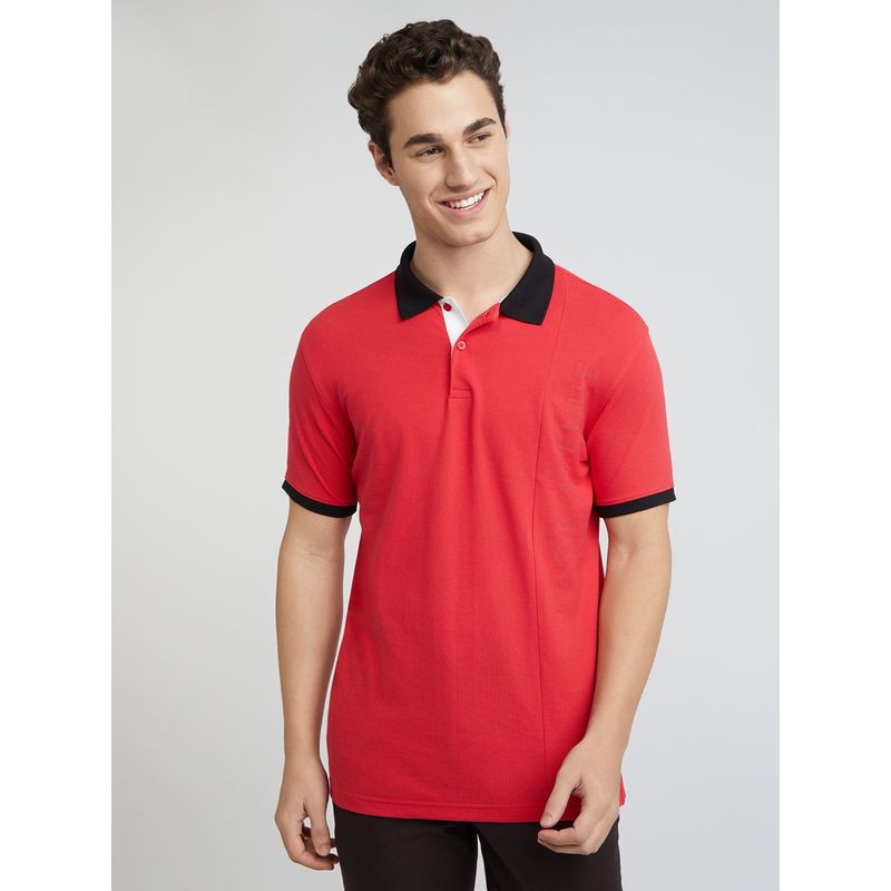 Park Avenue Slim Fit Solid Dark Red Polo T-Shirt (XL)