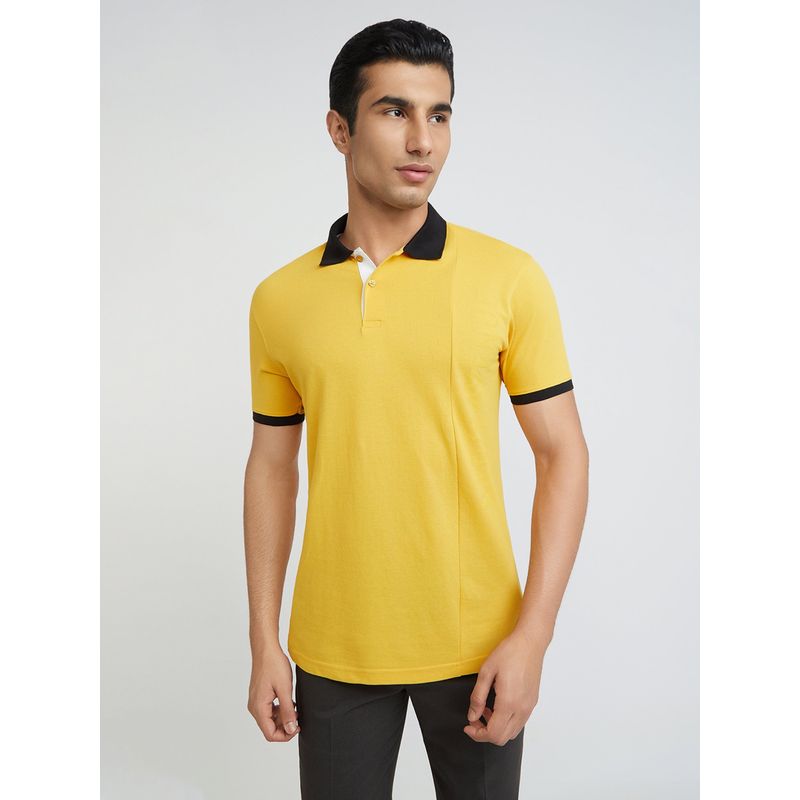 Park Avenue Slim Fit Solid Medium Yellow Polo T-Shirt (S)