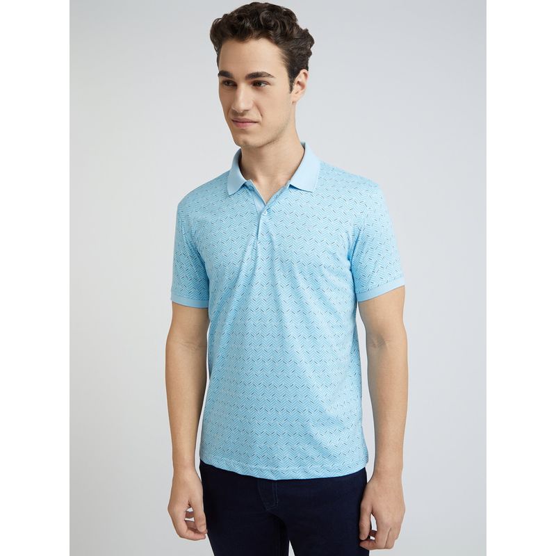 Park Avenue Slim Fit Printed Medium Blue Polo T-Shirt (S)