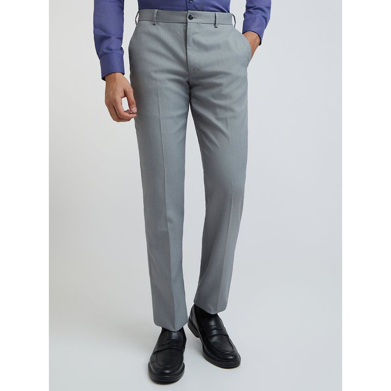 Park Avenue Mens Regular Fit Solid Medium Grey Trouser (32)