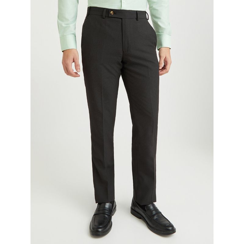 Park Avenue Mens Regular Fit Checkered Dark Brown Trouser (34)
