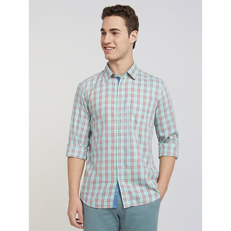 Parx Slim Fit Checkered Green Shirt (S)
