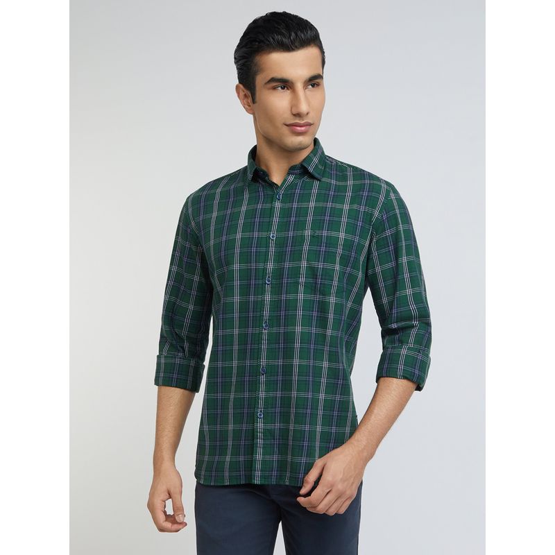 Parx Slim Fit Checkered Green Casual Shirt (39)