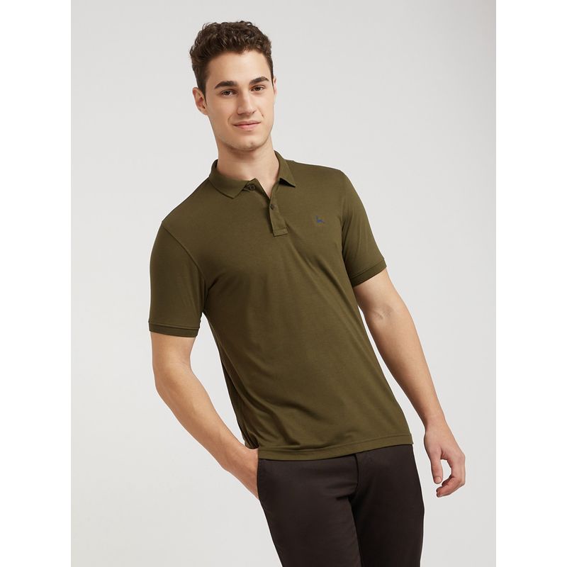 Parx Regular Fit Solid Dark Green Polo T-Shirt (S)