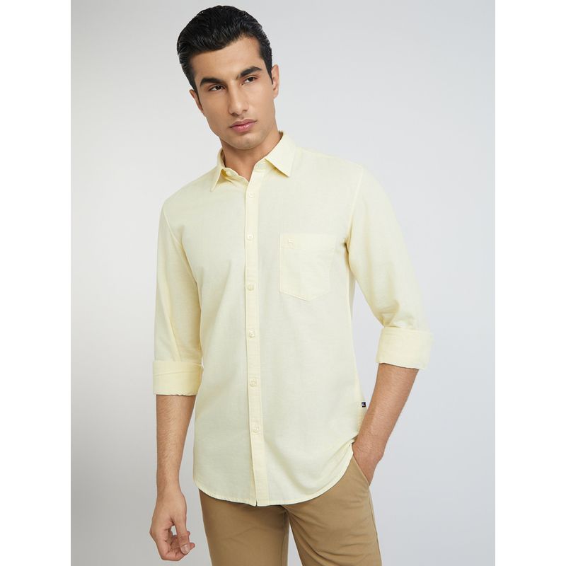Parx Slim Fit Solid Light Yellow Shirt (40)