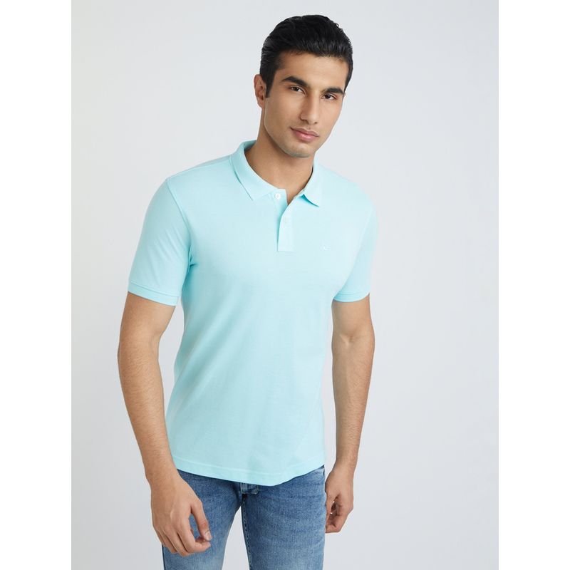 Parx Regular Fit Solid Light Blue Polo T-Shirt (S)