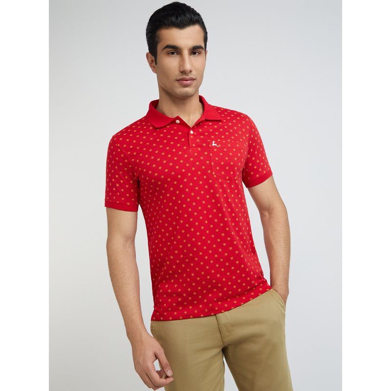 Parx Regular Fit Printed Medium Red Polo T-Shirt (S)