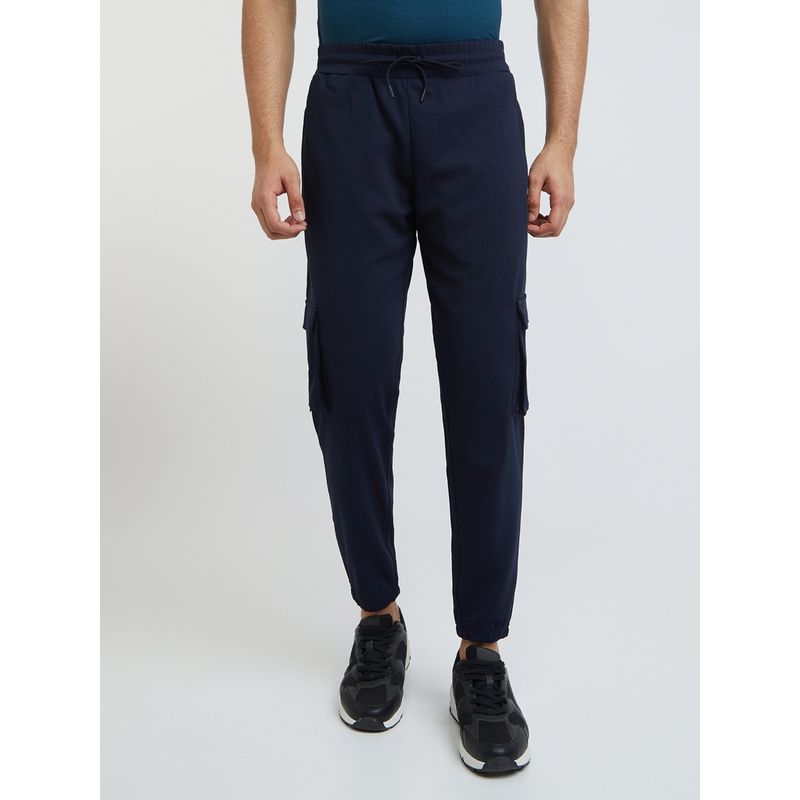 Parx Regular Fit Solid Navy Blue Joggers (32)