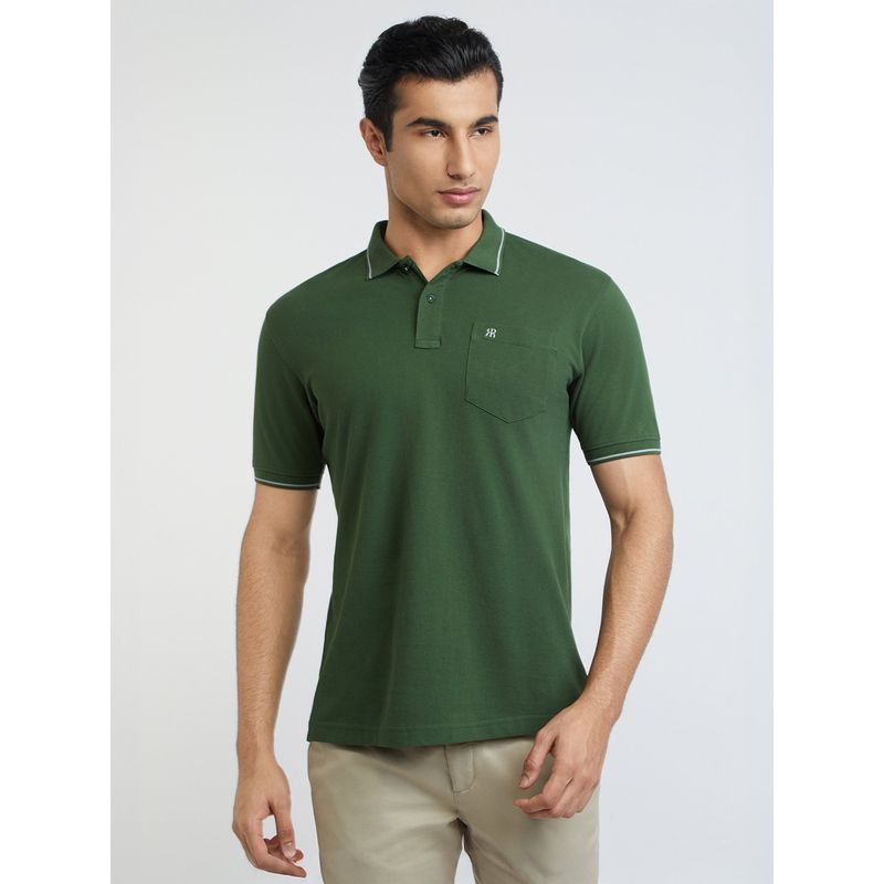 Raymond Contemporary Fit Solid Dark Green Polo T-Shirt (S)