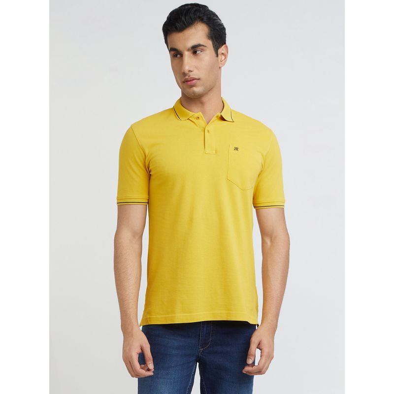 Raymond Slim Fit Solid Medium Yellow Polo T-Shirt (S)