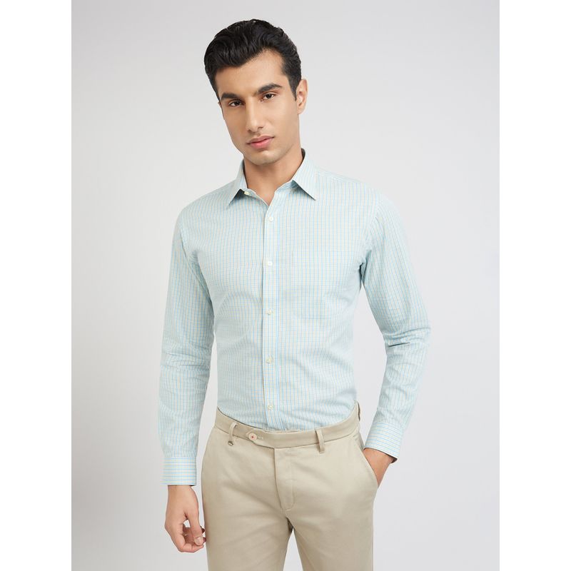 Raymond Men Slim Fit Cotton Checks Yellow Formal Shirt (39)