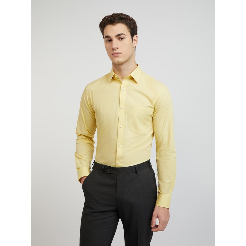 Raymond Men Slim Fit Cotton Solid Yellow Formal Shirt (44)