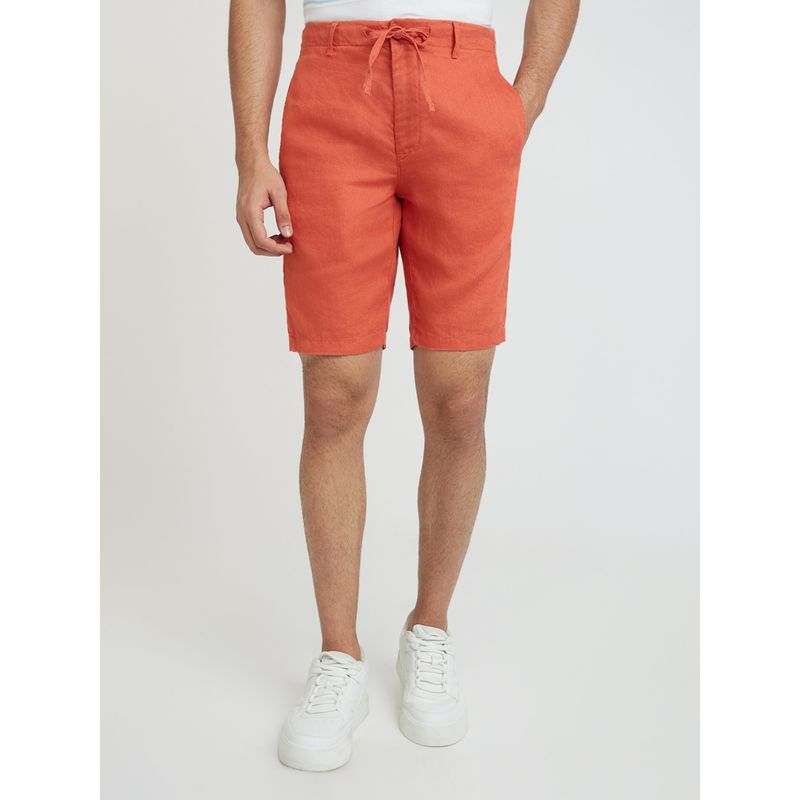 Raymond Slim Fit Solid Orange Shorts (38)