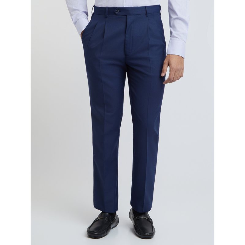 Raymond Regular Fit Solid Blue Trouser (34)