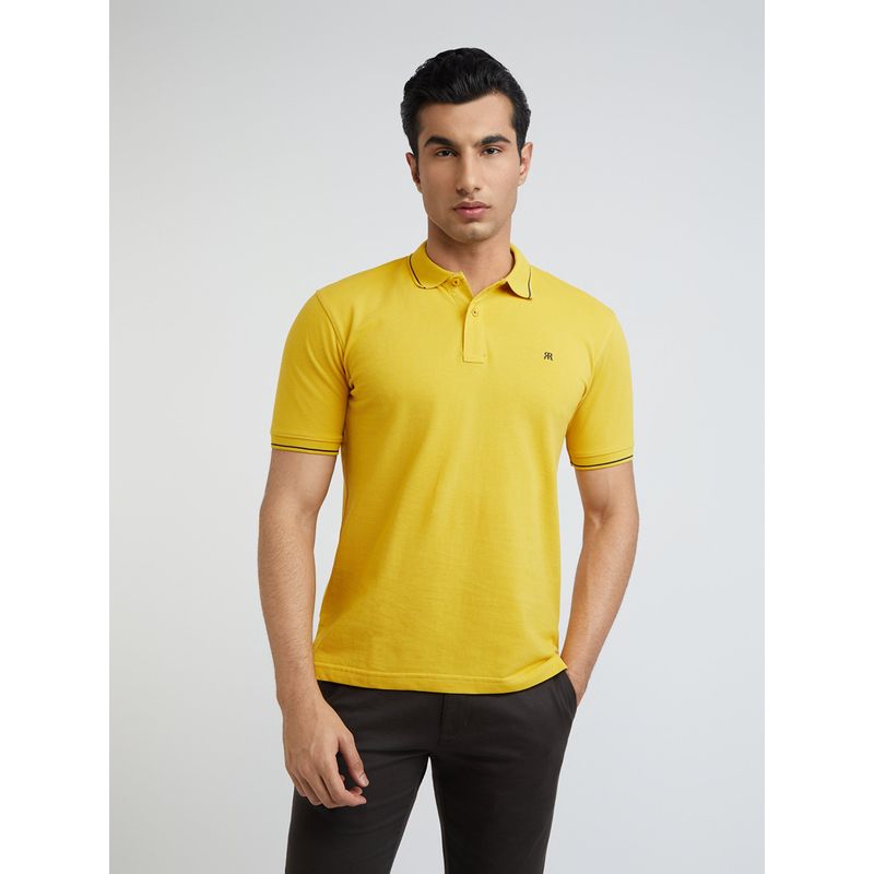 Raymond Regular Fit Solid Medium Yellow T-Shirt (M)