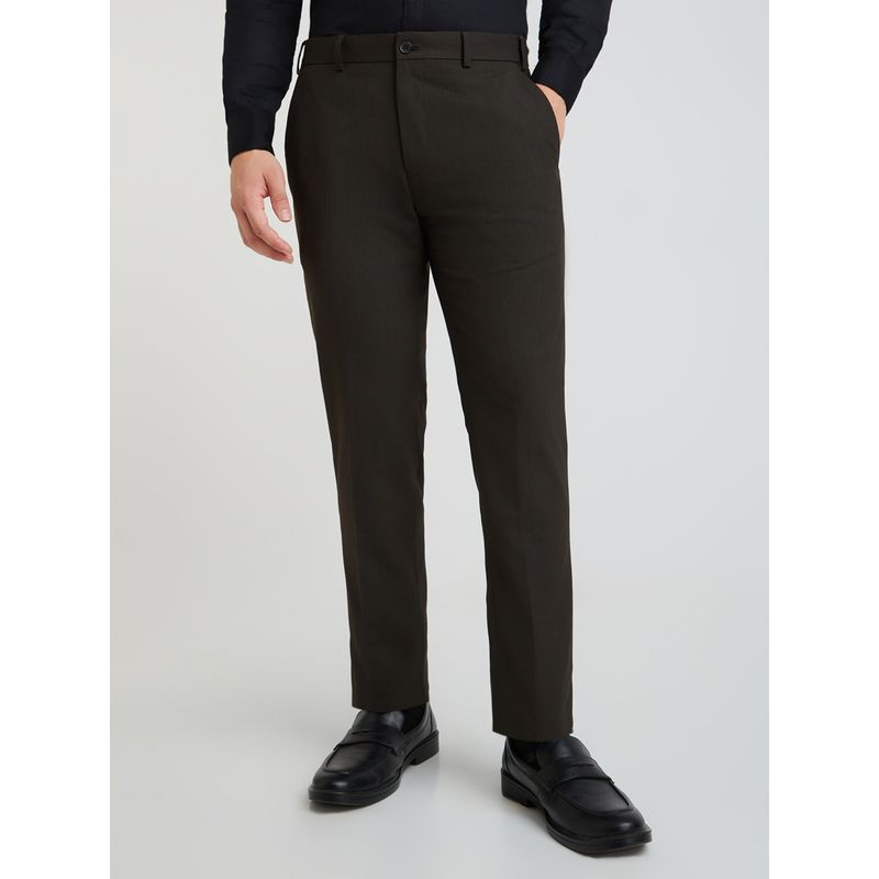Raymond Slim Fit Solid Dark Brown Formal Trouser (34)