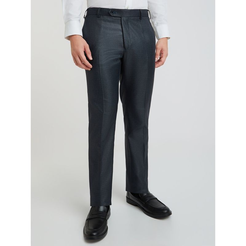 Raymond Slim Fit Self Design Blue Formal Pant (30)