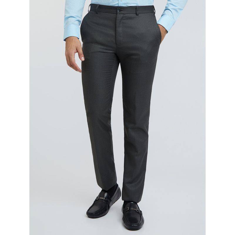 Raymond Mens Slim Fit Self Design Dark Green Trouser (32)