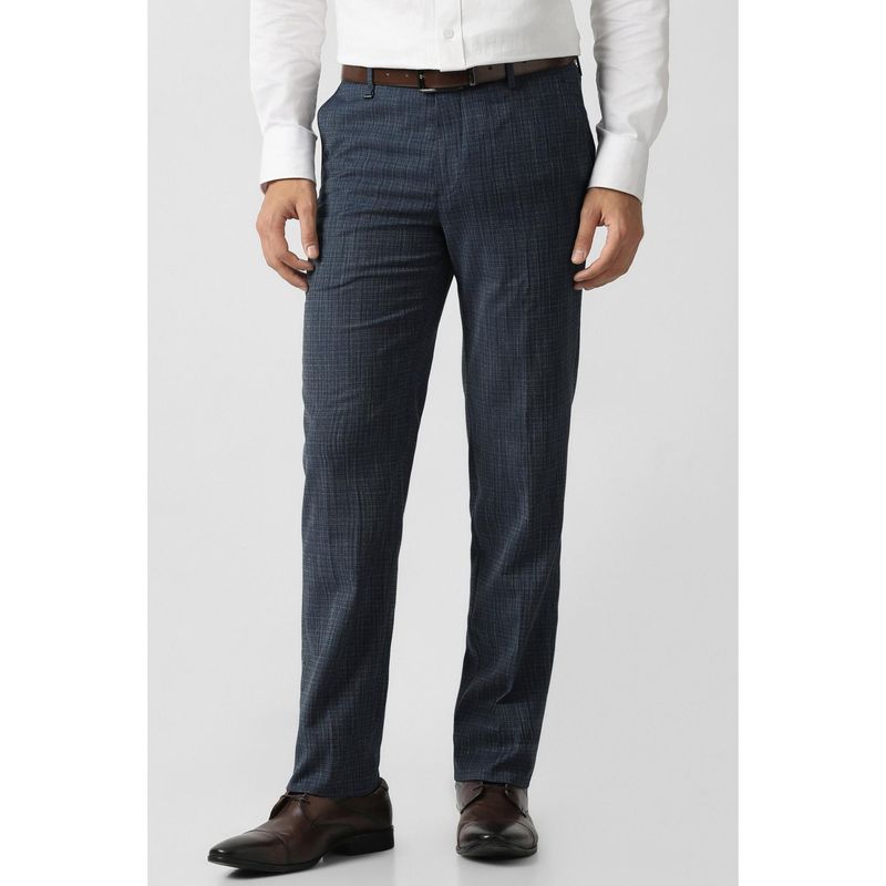 Van Heusen Men Stripes Navy Blue Formal Trousers (34)