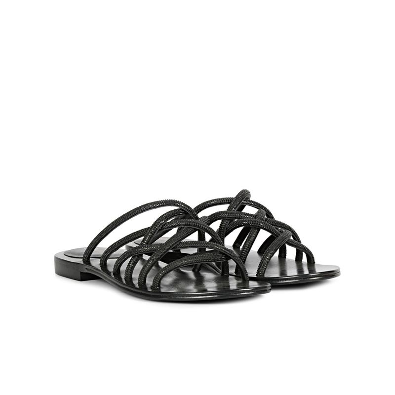 Saint G Women Black Stone Embellished Platin Leather Sandals (EURO 36)