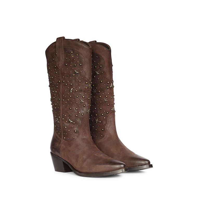 Saint G Women Studded Brown Leather Cowboy Boots (EURO 36)