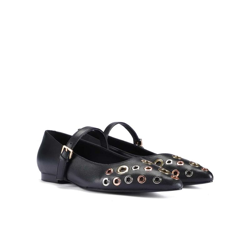Saint G Women Multi Eyelets Black Leather Ballerinas (EURO 36)