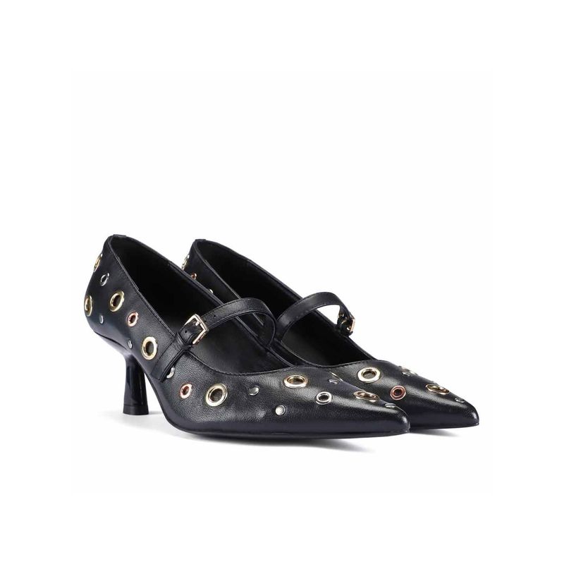 Saint G Women Multi Eyelets Black Leather Pumps (EURO 36)