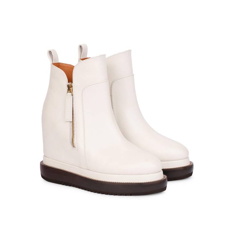 Saint G Women White Leather Inner Flatform Heel Casual Boots (EURO 36)