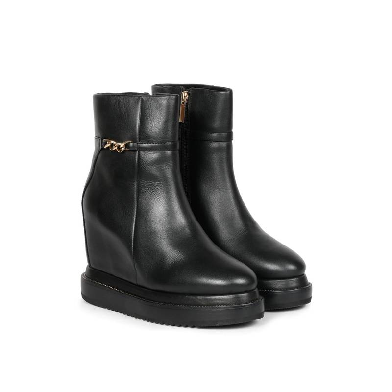 Saint G Women Black Leather Inner Platform Heel Casual Boots (EURO 36)