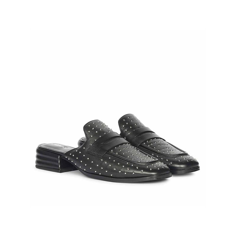 Saint G Women Studded Black Leather Loafers (EURO 36)