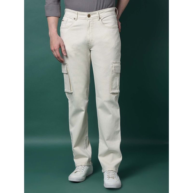 CRIMSOUNE CLUB Men's Off White Cargo Jeans (38)