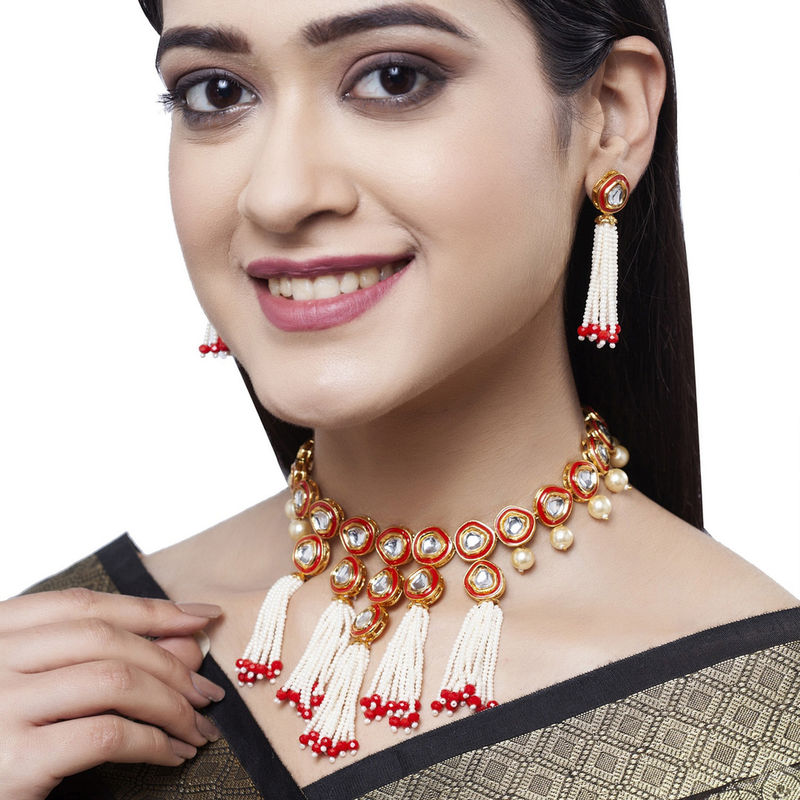PANASH GoldPlated White Kundan Studded Statement Jewellery Set Buy PANASH GoldPlated White