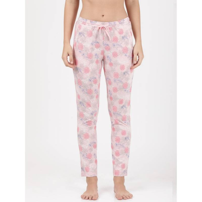 Jockey RX47 Women Super Combed Cotton Relaxed Fit Printed Pyjama - Orchid Pink (S)