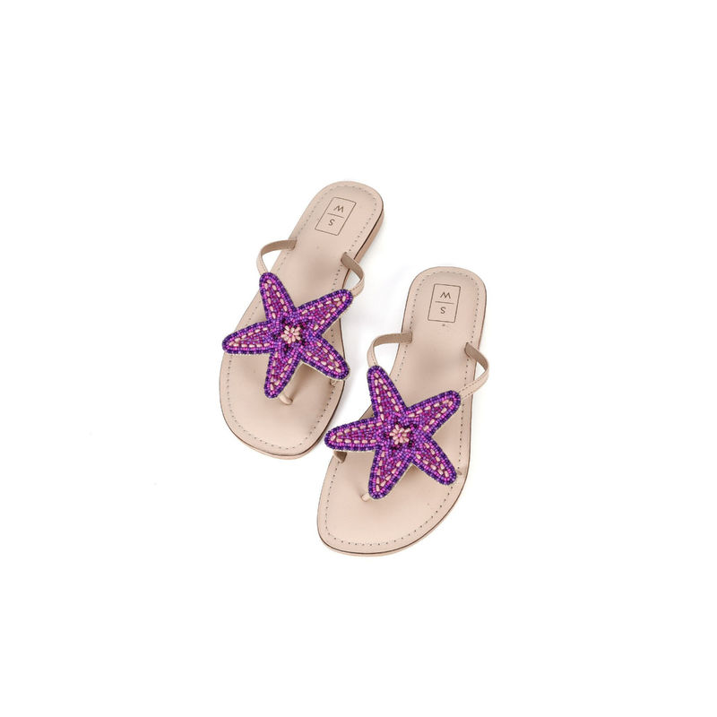 SANDALWALI Lucy Beaded Violet Starfish Flats (Euro 37) (EURO 37)