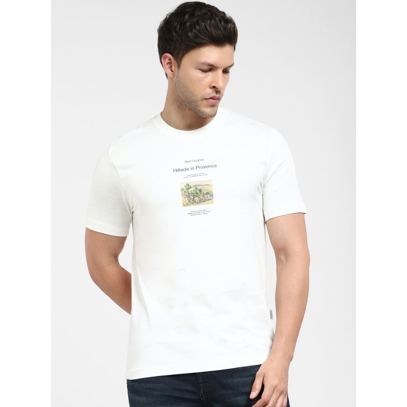 Selected White Graphic Print Crew Neck T-shirt (S)