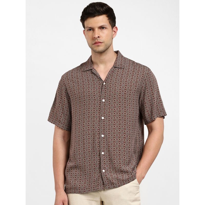 Selected Dark Brown Printed Short Sleeves Shirt (2XL)