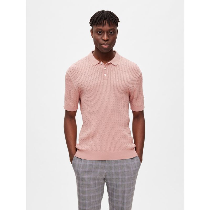 Selected Pink Cable Knit Polo T-shirt (2XL)