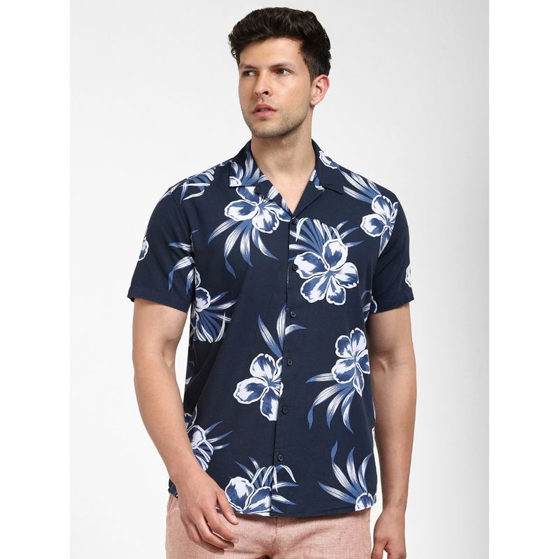 Selected Blue Linen Tropical Print Resort Shirt (M)