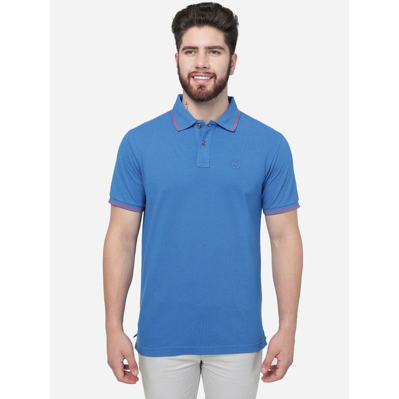 Greenfibre Men Imperial Blue Solid Slim Fit Polo T Shirt (38)