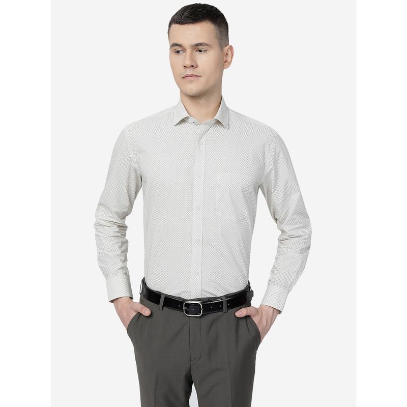 Greenfibre Men White Cotton Blend Regular Fit Printed Formal Shirt (38)