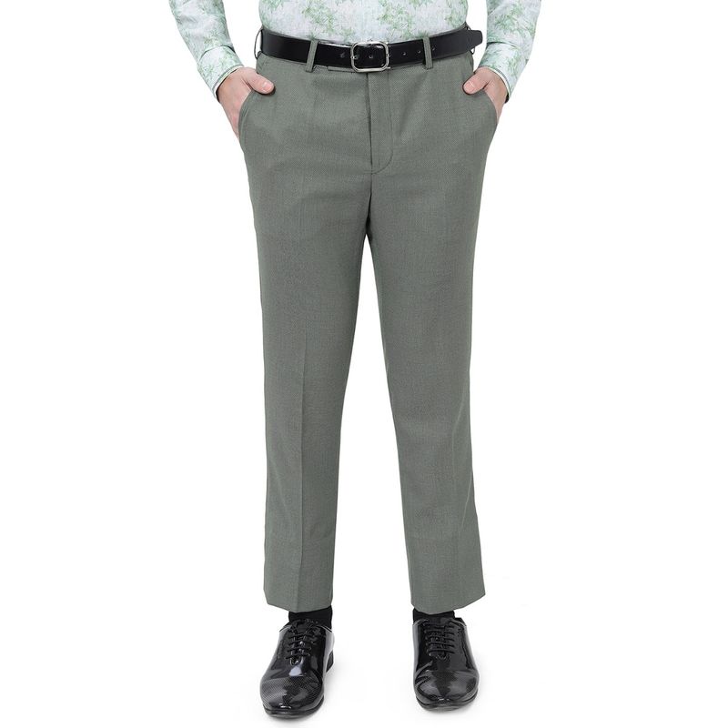 Metal Men's Light Green Solid Slim Fit Formal Trouser (32)