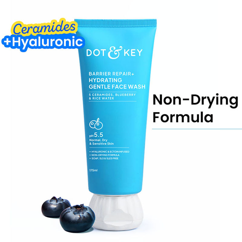 Dot & Key Barrier Repair+ Hydrating Gentle Face Wash, 5 Ceramides & Japanese Rice Water, pH 5.5