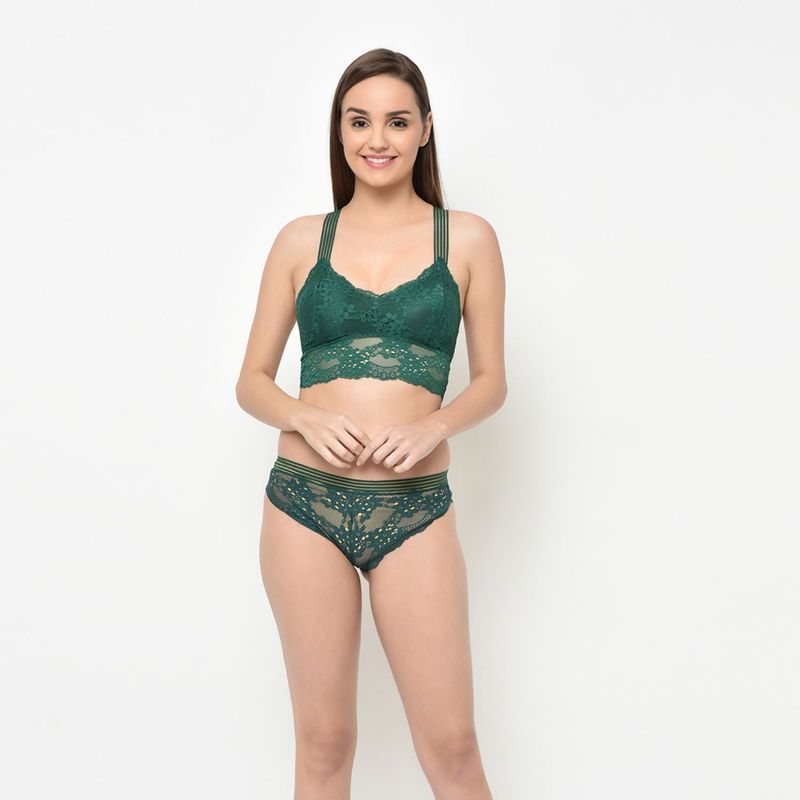 Da Intimo Smooth Lace Cage Bralette Set - Green (30B)
