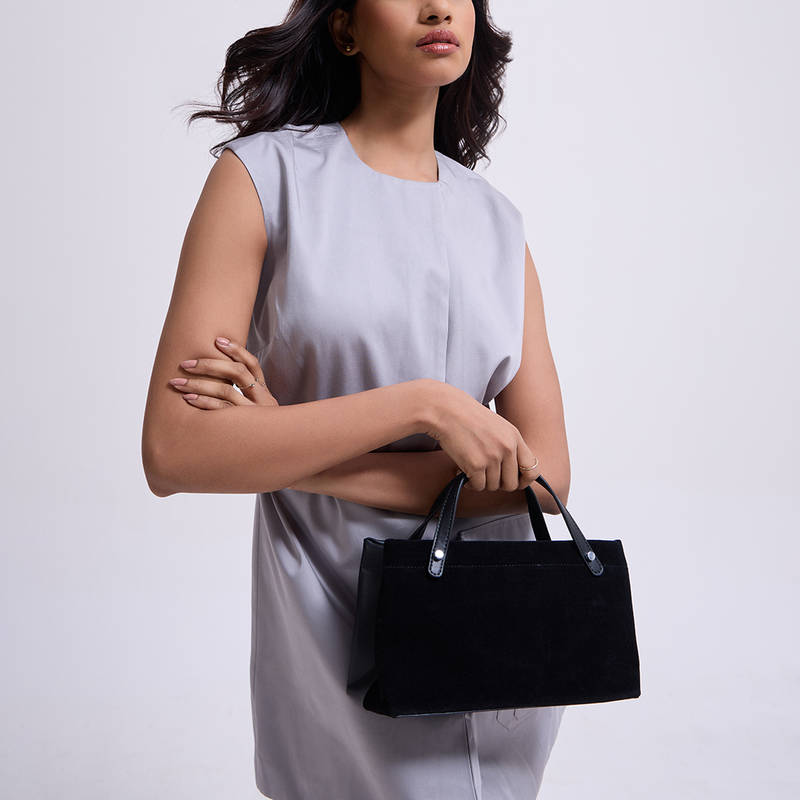 Twenty Dresses by Nykaa Fashion Black Solid Gold Detail Handbag