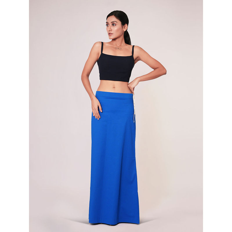 I AM BY DOLLYJAIN Women Cobalt Blue Lycra Solid D'Coat (S)