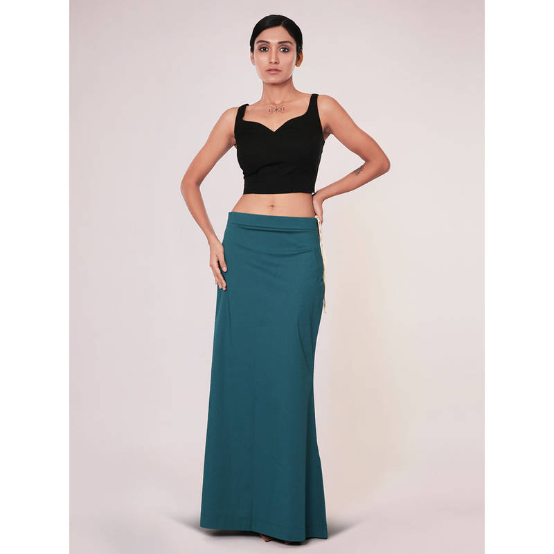 I AM BY DOLLYJAIN Women Dark Teal Lycra Solid D'Coat (L)