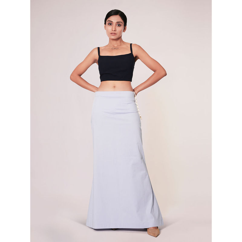 I AM BY DOLLYJAIN Women Lavender Blue Lycra Solid D'Coat (L)